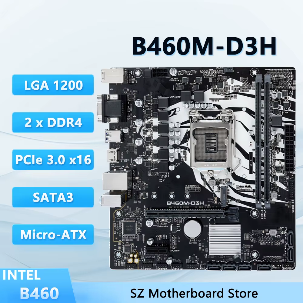 Carte mère B460M-D3H LGA 1200 Intel B460 2xDDR4 64 Go M.2 Miro-ATX compatible avec les processeurs i