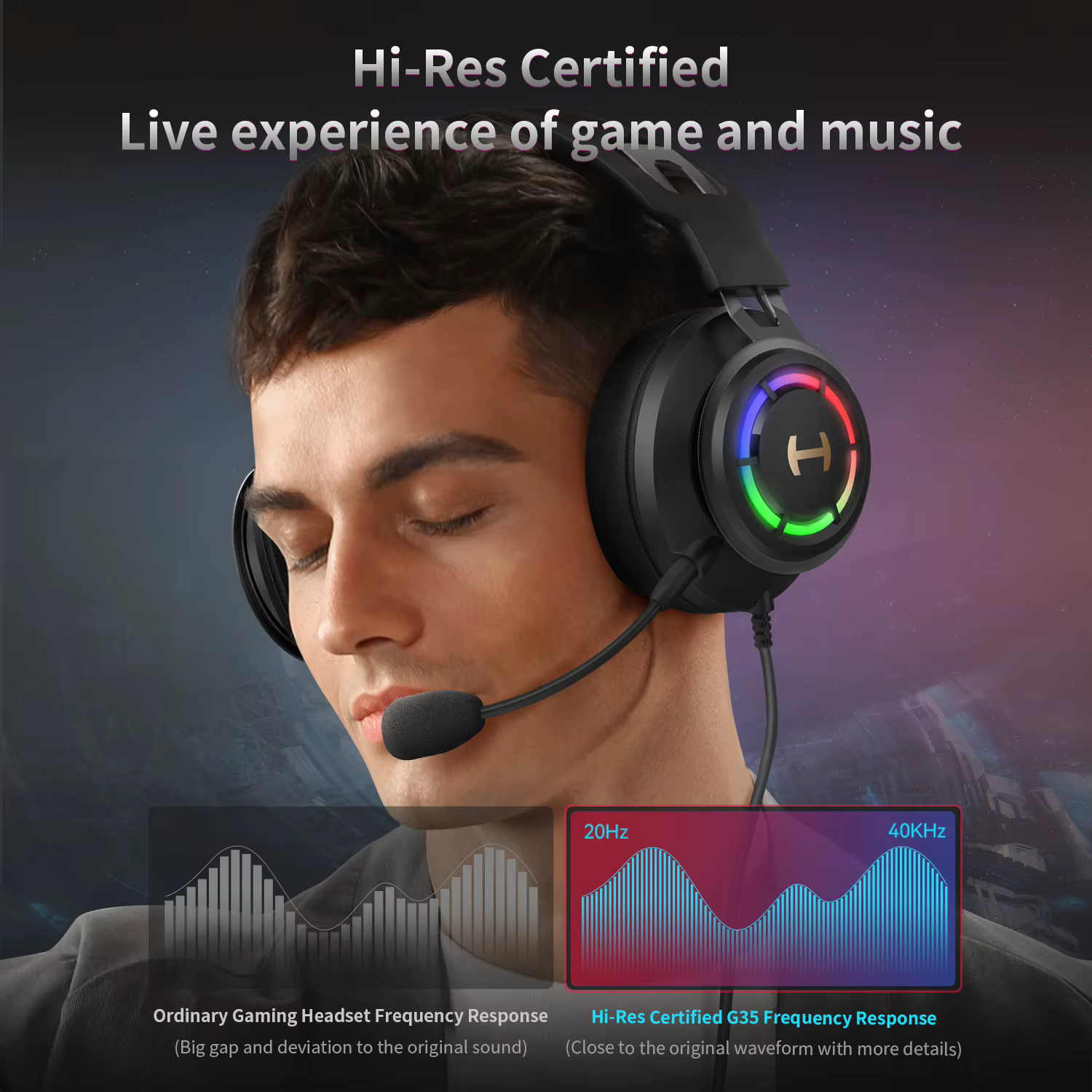 Edifier G35 casque de jeu ENC suppression de bruit micro USB sur l'oreille casque avec 7.1 son envir