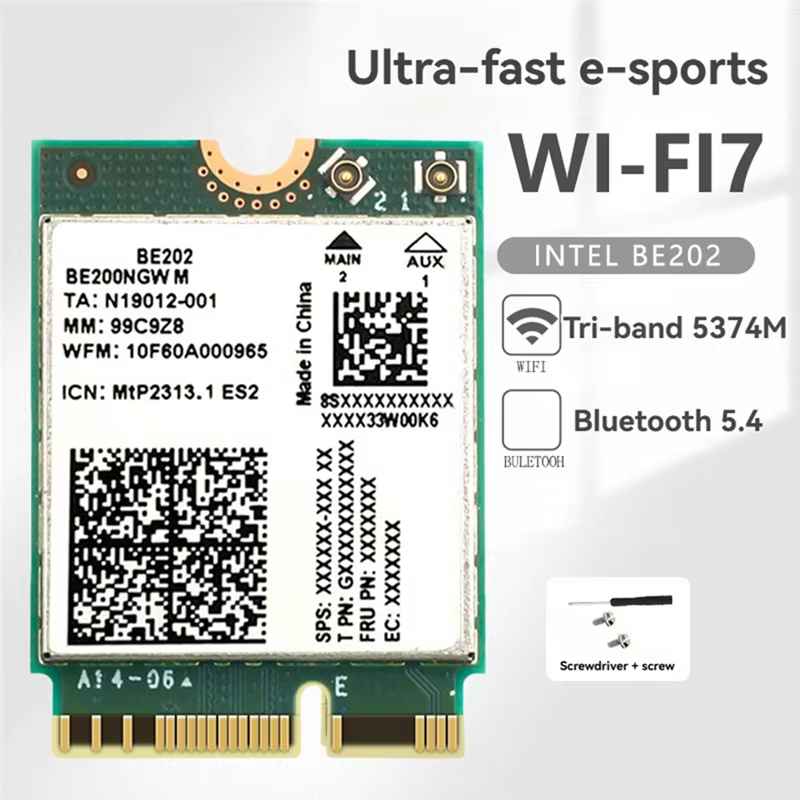 ABGI-BE202 carte Wifi7 + antenne 2X10db 5374M Tri-Band 2.4/5/6G carte réseau Gigabit sans fil Blueto
