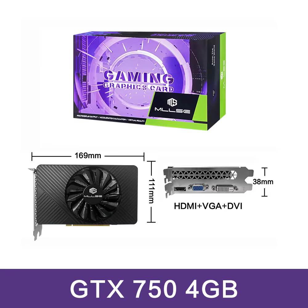 Carte graphique MLLSE GTX 750Ti 4 Go GDDR5 128 bits DVI VGA PCI-E 3.0 Geforce GPU Gtx 750 8 Go Carte