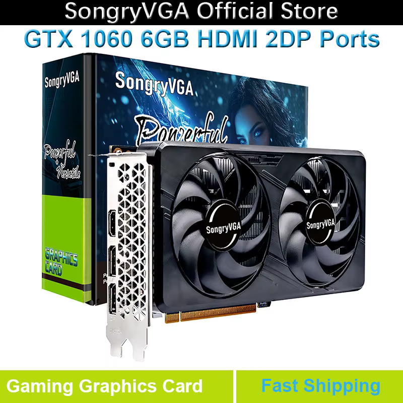 Carte graphique SongryVGA GTX 1060 3/6 Go pour jeux, GDDR5 192 bits PCI Express 3.0 4K/8K Ultra HD, 