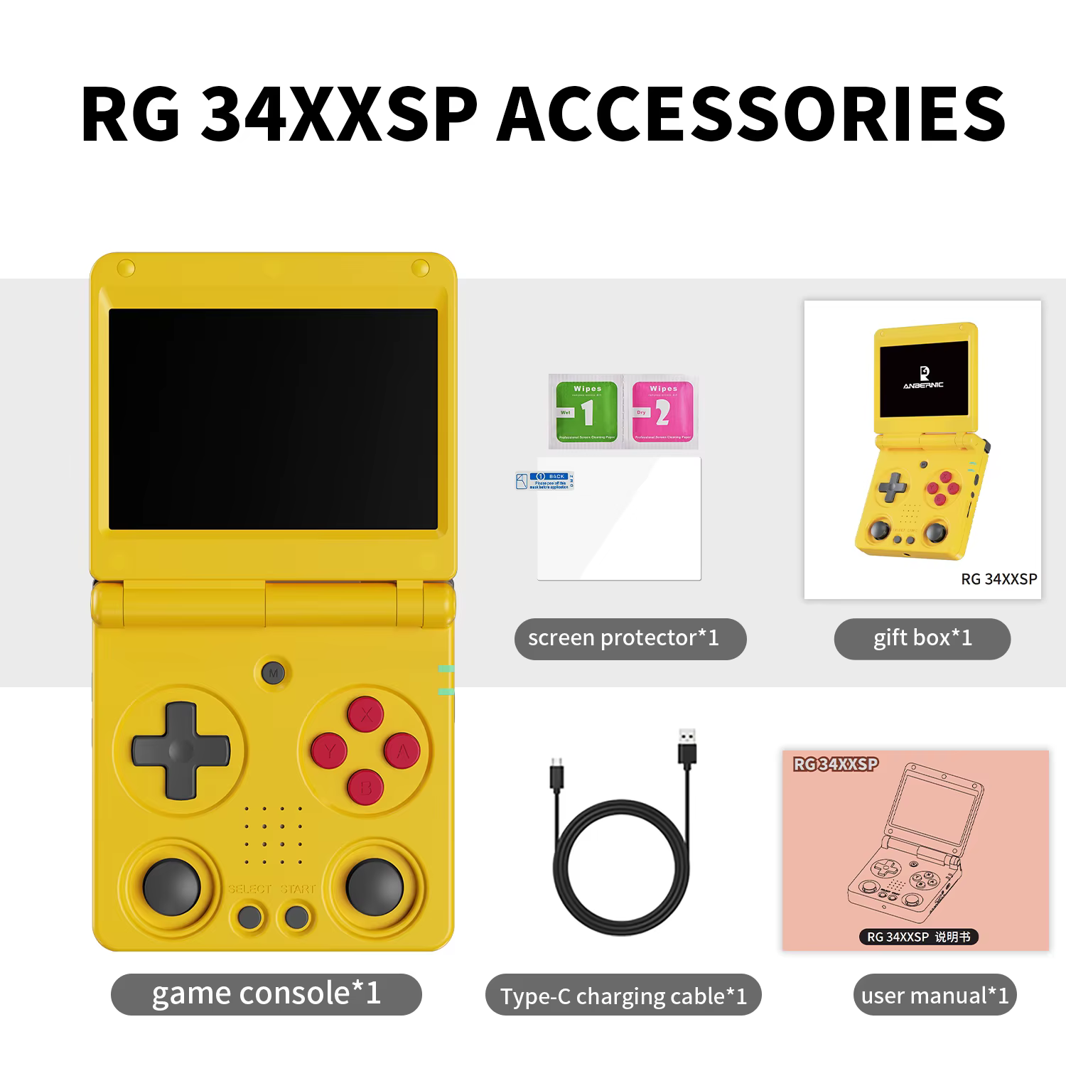 Console de jeu portable RG34XXSP, écran IPS de 3,4 pouces, Linux 64 bits, 3300 mAh, WIFI, lecteur de