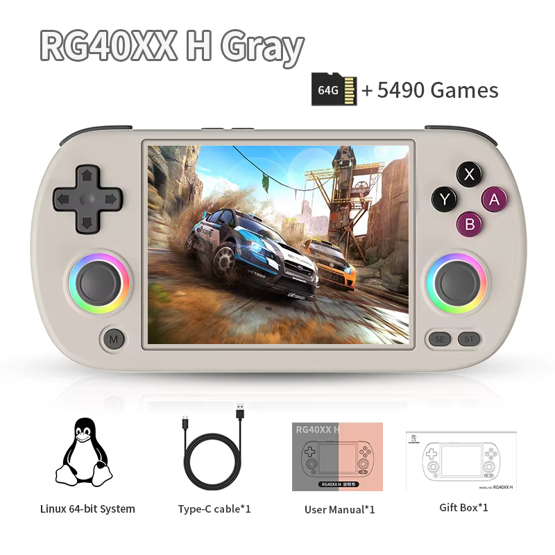 ANBERNIC RG40XX H Console de jeu portable Linux système 64 bits 4.0 pouces IPS 3200mAh Console de je
