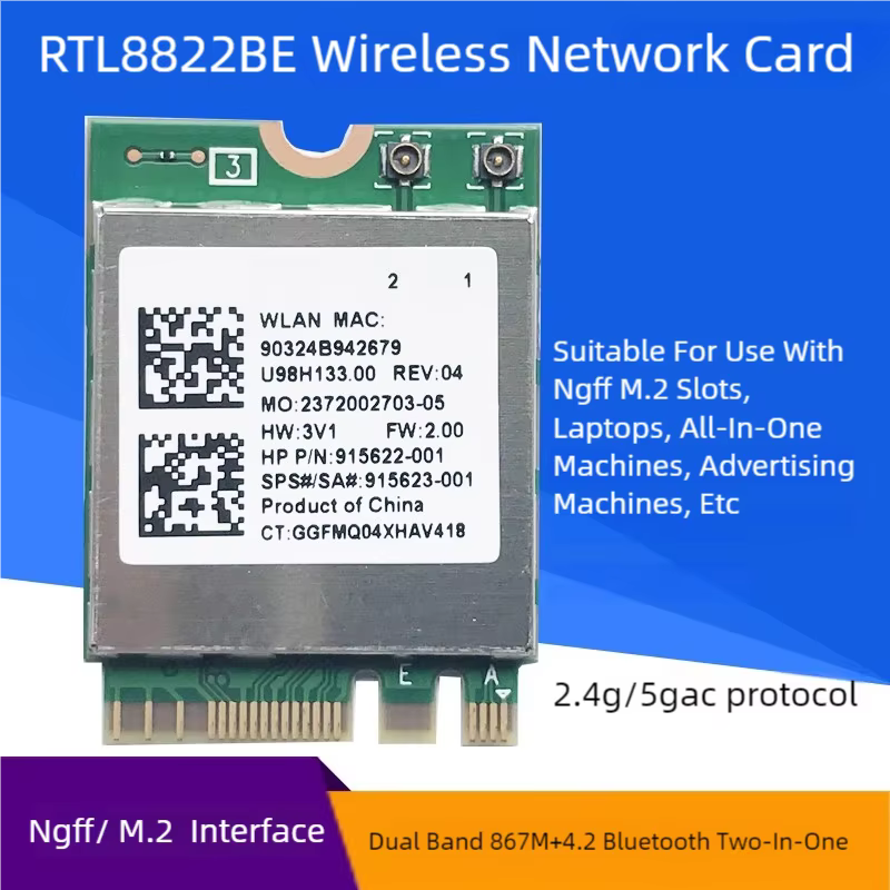 RTL8822BE carte réseau double bande 867M + carte réseau sans fil Bluetooth 4.2 2.4/5.0G 802.11AC