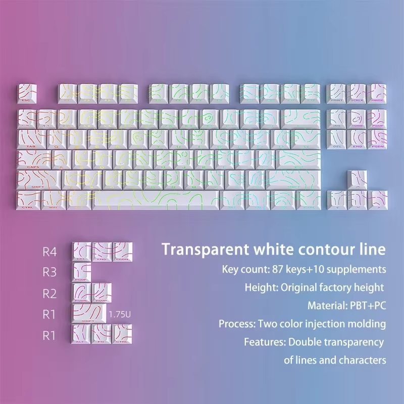 Capuchons de touches de clavier mécanique de jeu, Contour 4.0, gravés sur le côté, translucide, PBT,
