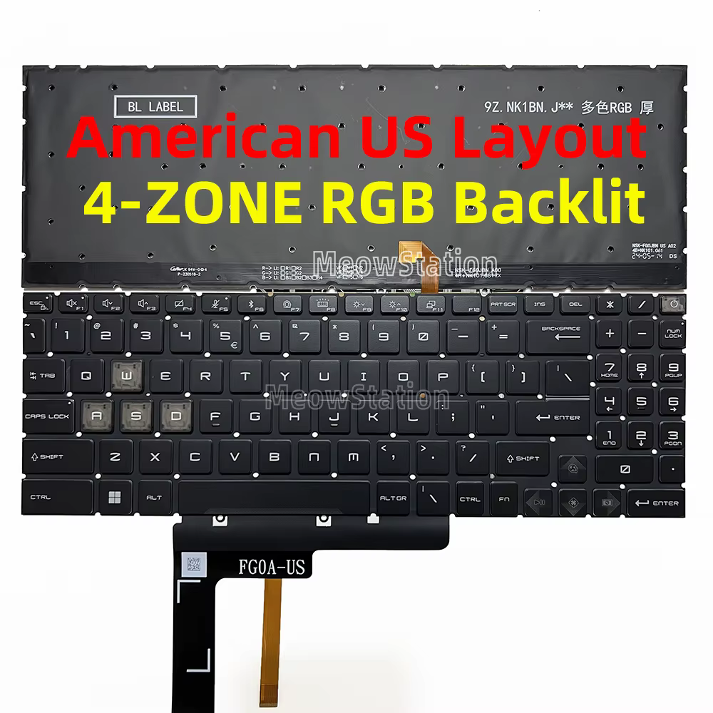 Clavier rétroéclairé RGB US/russe, pour MSI Katana 17 15 B13U B13UDXK B13UCXK B13V B13VFK B12VFK B12