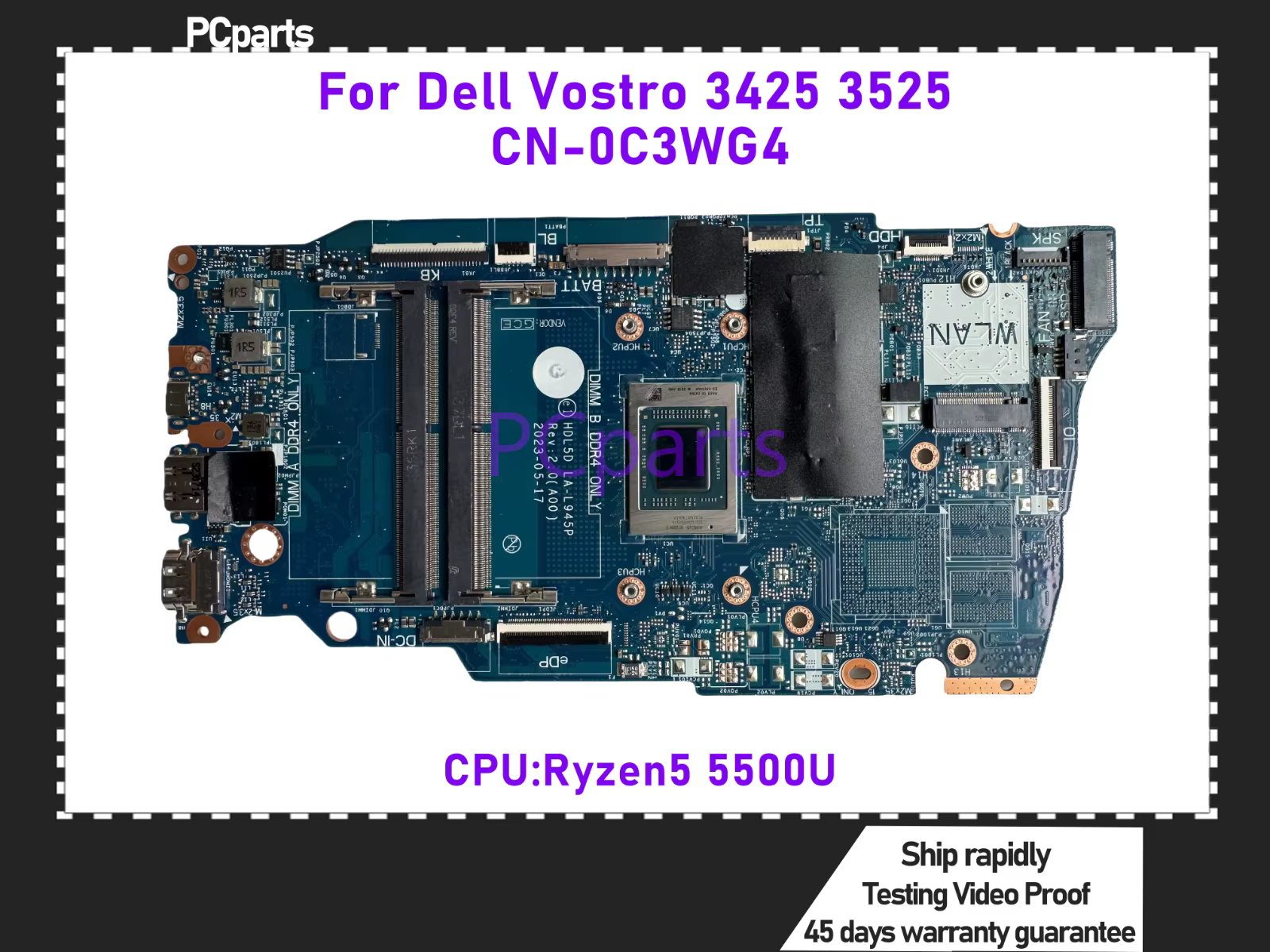 PCparts HDL5D LA-L945P pour Dell Vostro 3425 3525 carte mère d'ordinateur portable CN-0C3WG4 Ryzen5 