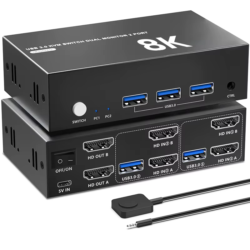Commutateur KVM HDMI double moniteur 4 en 2 sorties commutateur KVM HDMI 8K @ 60Hz pour 2 ordinateur
