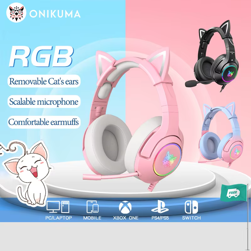 ONIKUMA K9 Filaire Casque avec RGB Lumière Flexible HD Mic 3.5mm Gaming Casque Ordinateur Écouteurs 