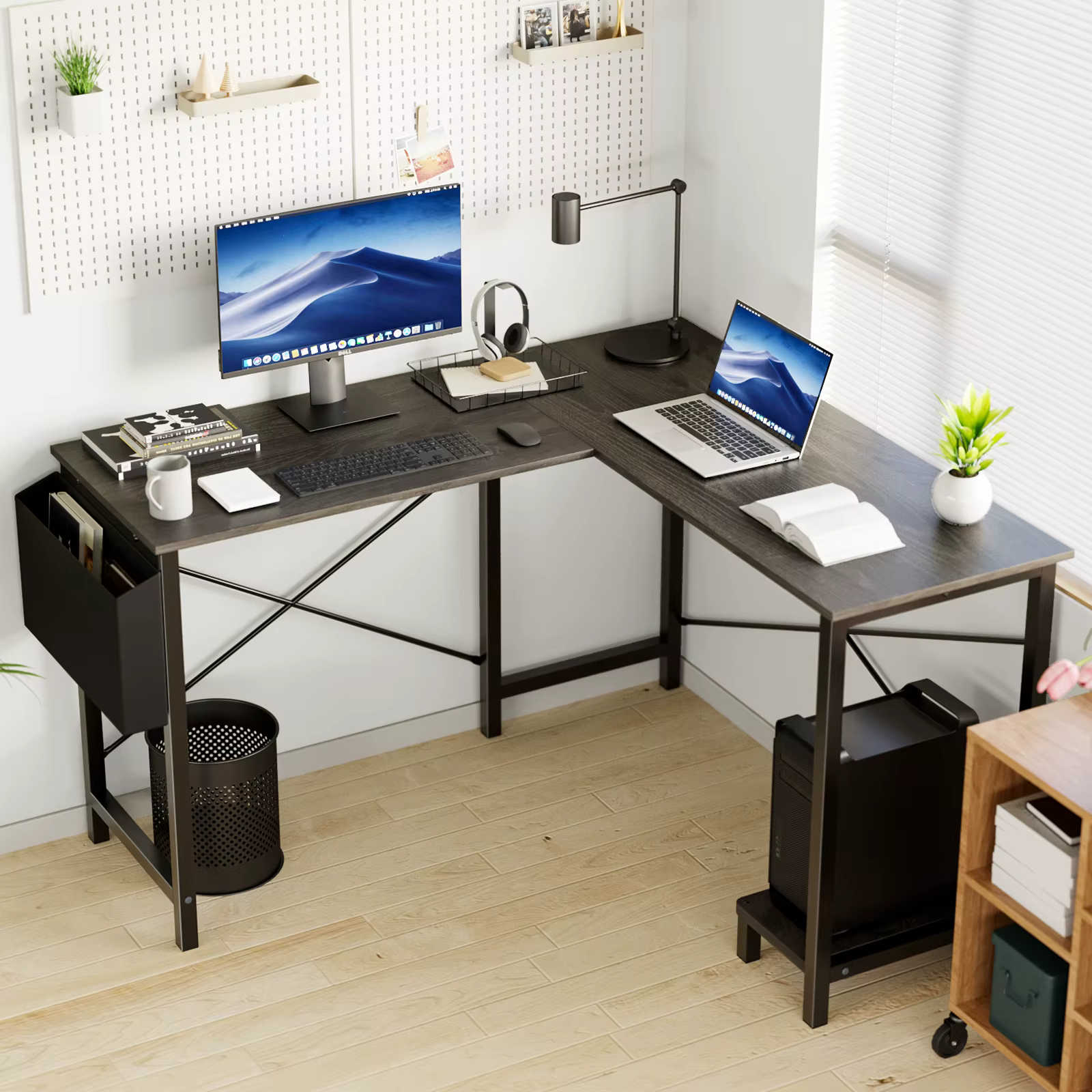 JHK coin de jeu 50 pouces bureau écriture PC Table en bois avec étagère de rangement CPU et sac laté