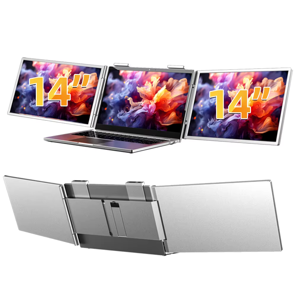 Moniteur portable de jeu triple écran OEM S3 14'' FHD IPS avec support pliable, interface Type-C, ha