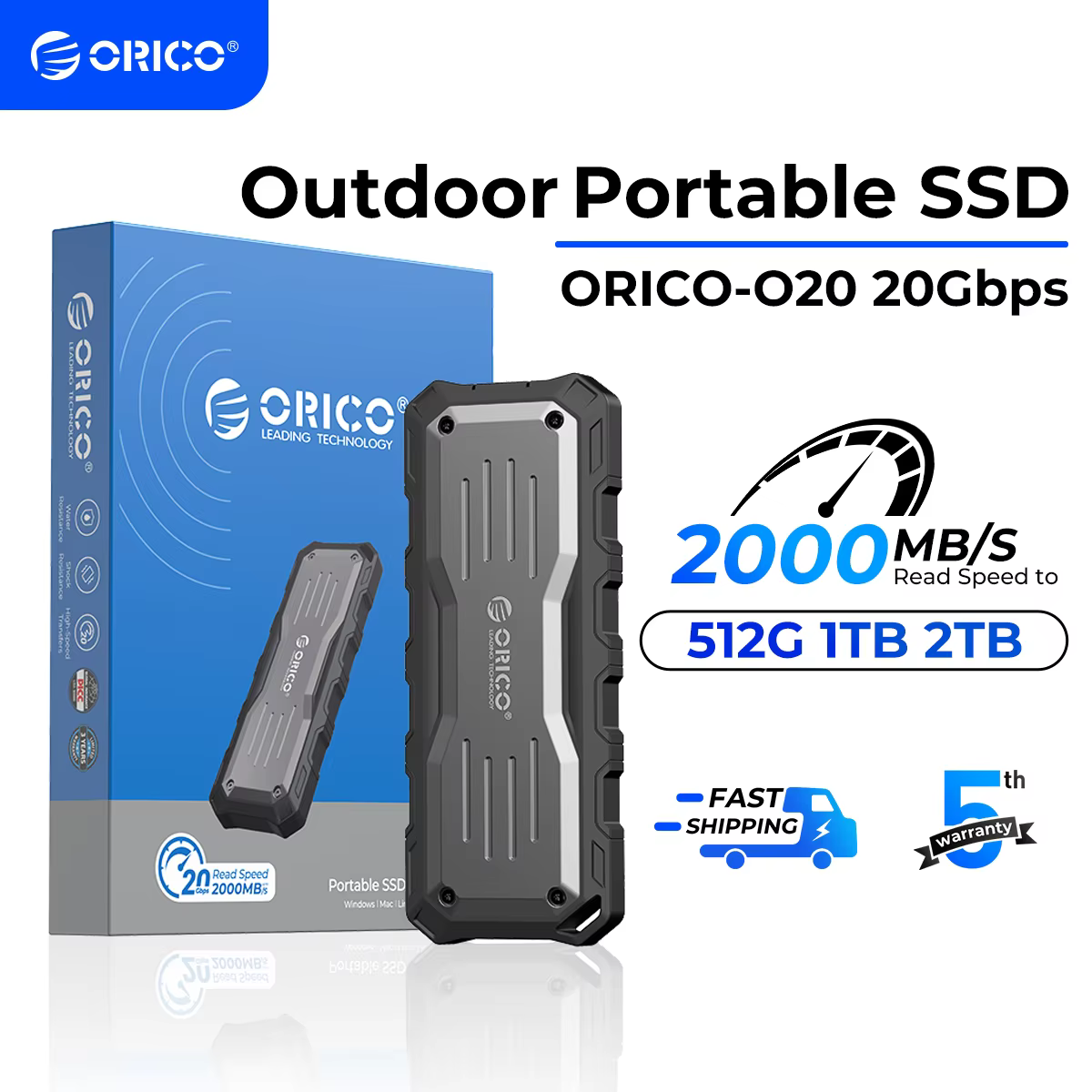 ORICO Mecha-Disque SSD externe portable, SSD 2000 Mbps, 2 To, 1 To, USB 3.2, Gen2 Type-C, PSSD pour 