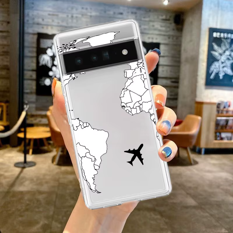 Coque de téléphone en TPU transparent, carte du monde de dessin animé, direction de paysage, pour Go