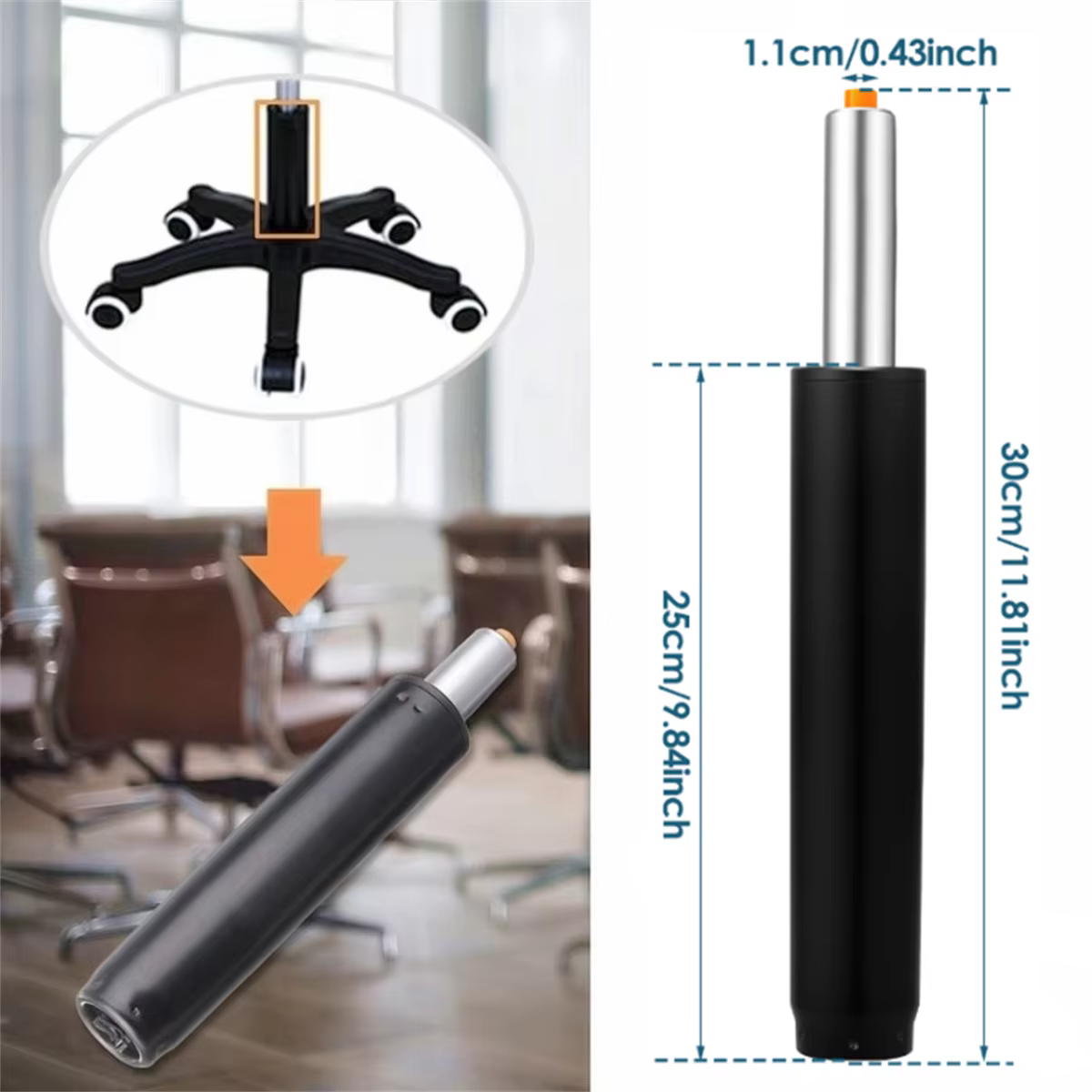 Tige de support pneumatique robuste, cylindre de levage à gaz pour tabouret de bar de bureau, amorti