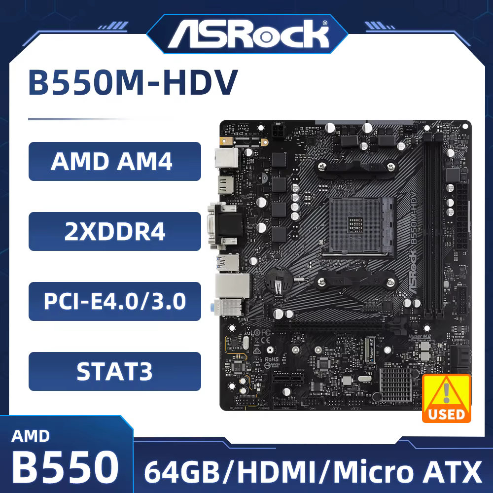ASRock B550M-HDV carte mère AM4 B550 carte mère PCIe 4.0 DDR4 4733MHz 64GB B550M-HDV pour Ryzen5600G