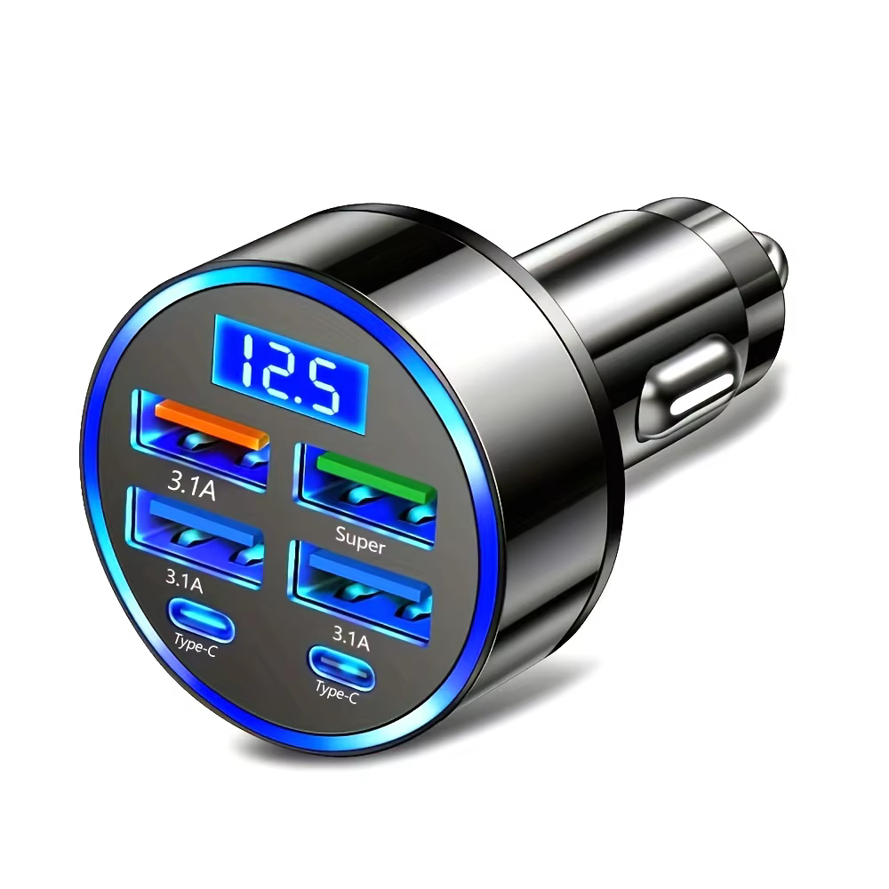 Adaptateur de voiture à charge rapide 6 en 1, 3,1a, double affichage numérique de Type C, pour Smart