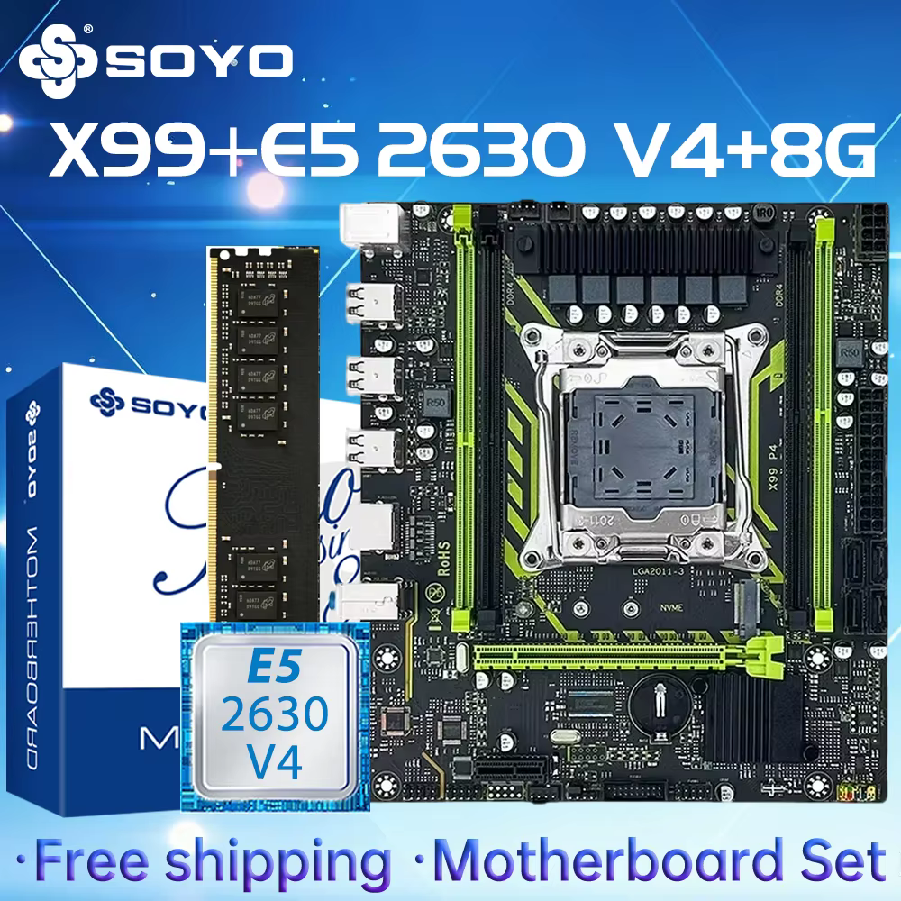 Ensemble de carte mère SOYO X99 avec processeur LGA2011-3 Xeon E5 2630 V4, DDR4 8 Go (1*8 Go) 2133 M