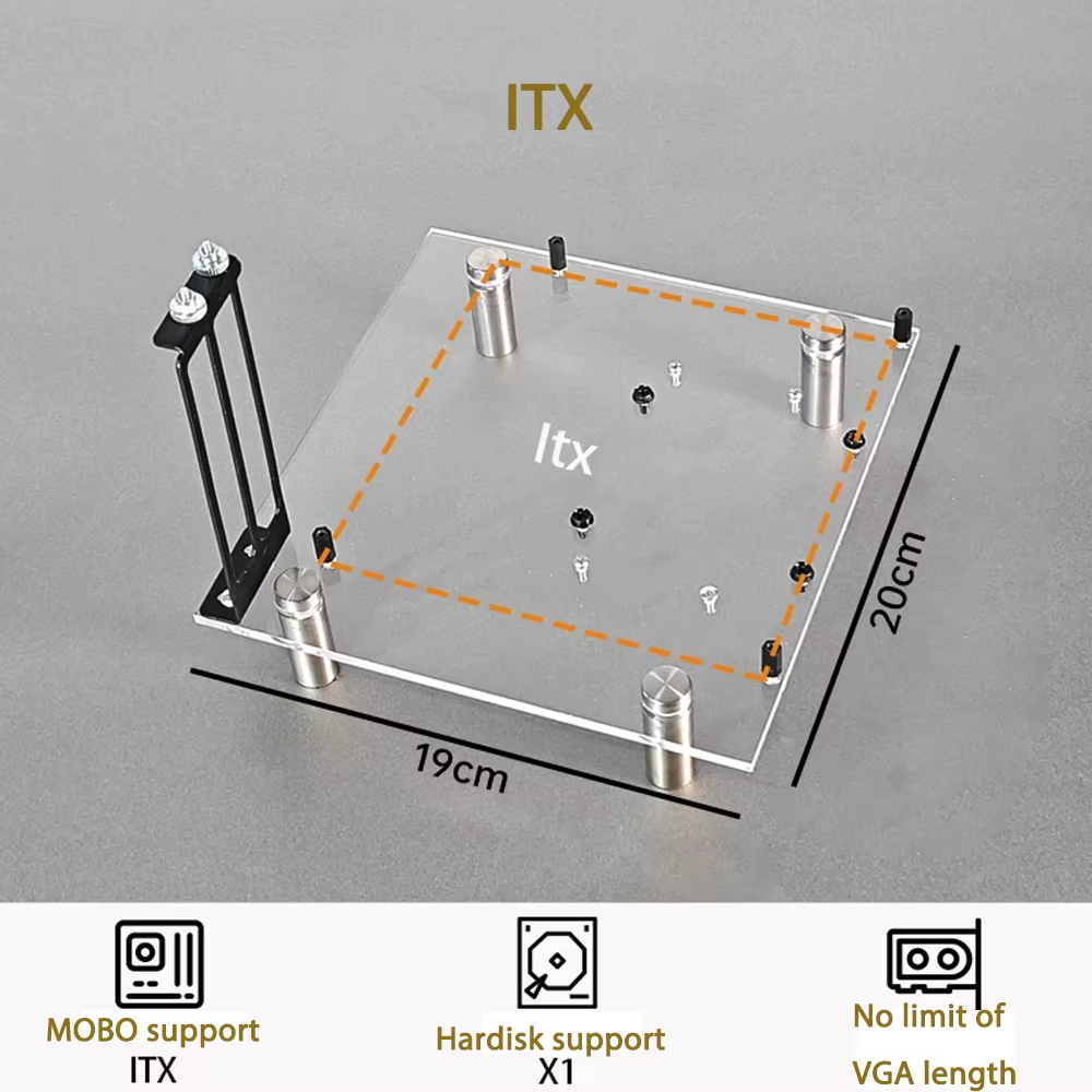 Accessoires de châssis d'ordinateur de plateforme MOBO, support de carte mère transparente à carte u