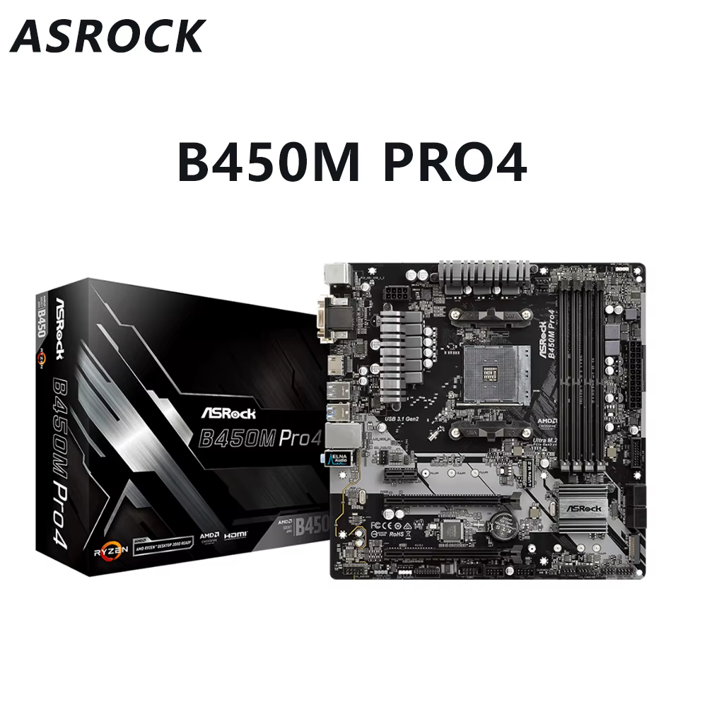 ASROCK flambant neuf B450M PRO4 AMD B450 carte mère AM4 Support DDR4 Ryzen 5 5600X 7 5800X3D 5800X 9