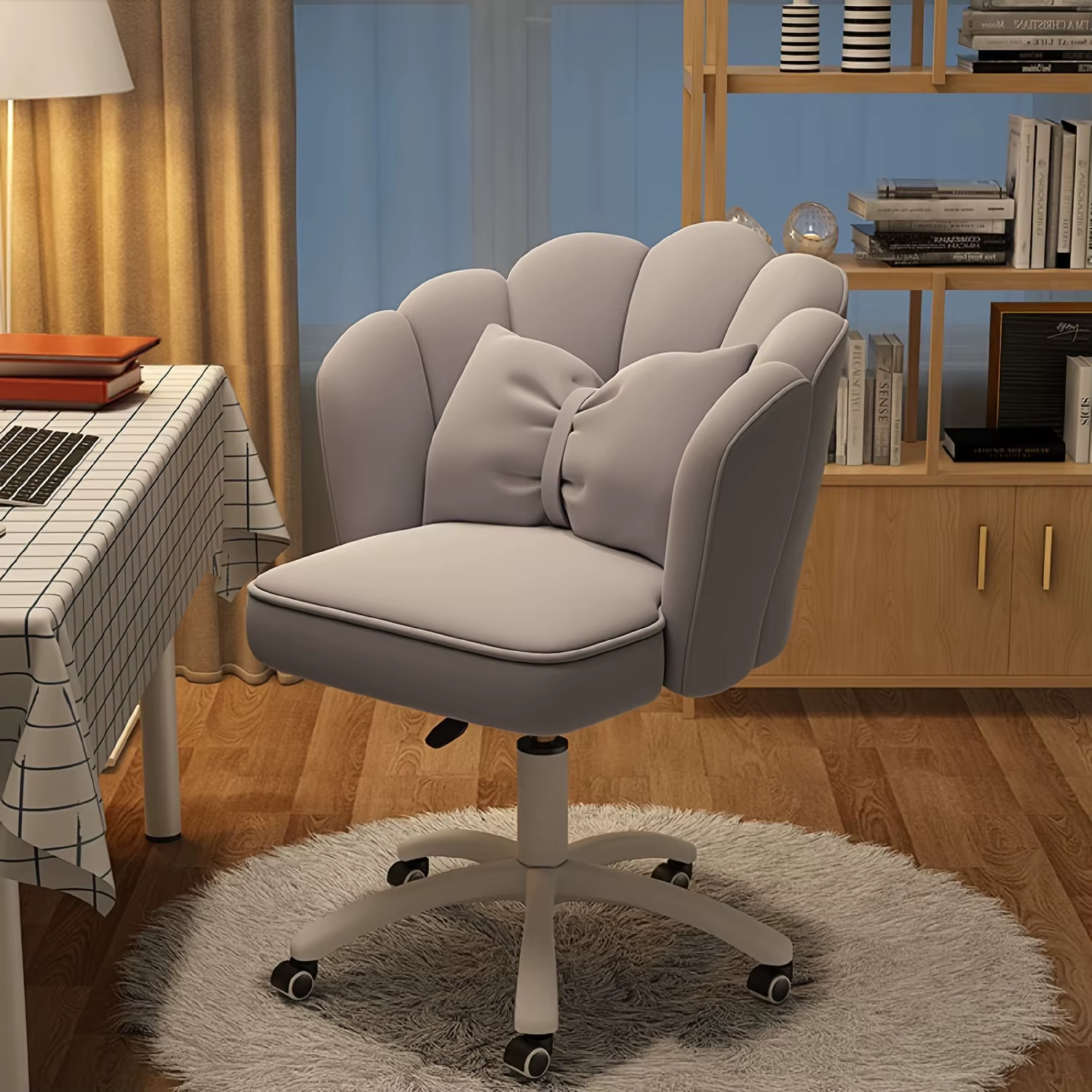 Chaise pivotante en velours avec hauteur réglable et oreiller lombaire – Chaise d'ordinateur pour bu