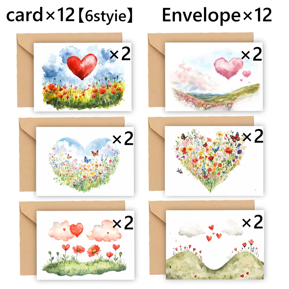 Ensemble de cartes de vœux sur le thème du cœur, 24 pièces, avec enveloppes, cartes d'invitation DIY