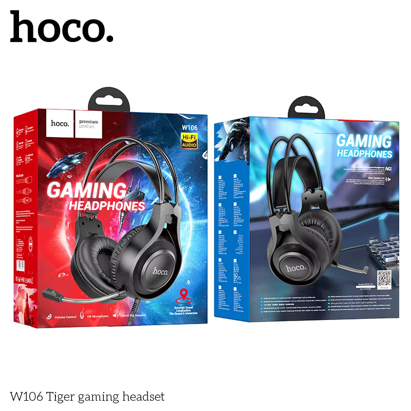 HOCO W106 casque de jeu stéréo Surround basse double Ports Audio écouteur casque avec micro lumière