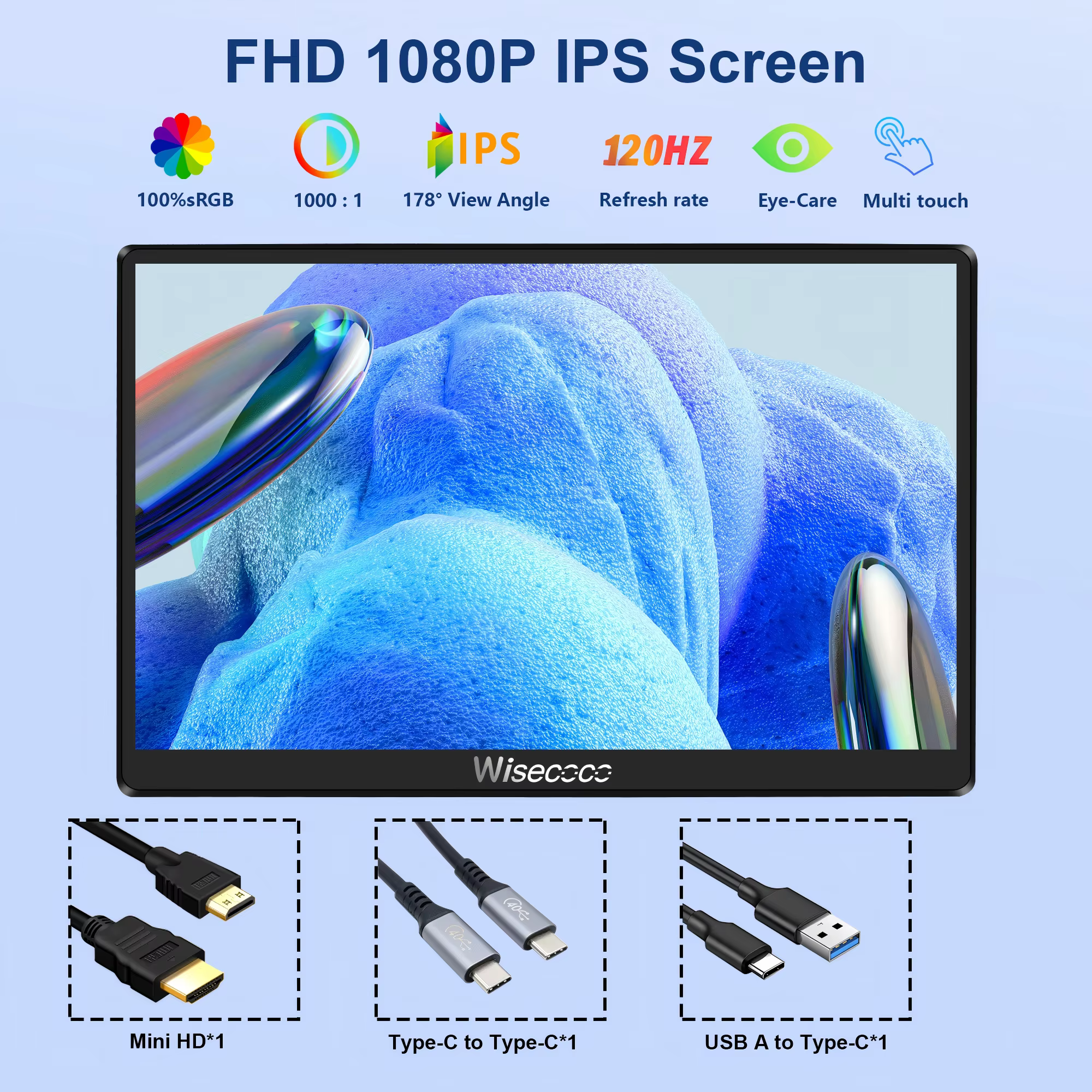 Moniteur Portable de 7 pouces, écran tactile 120hz, Mini moniteurs 1080P USB-C, écran LCD IPS second