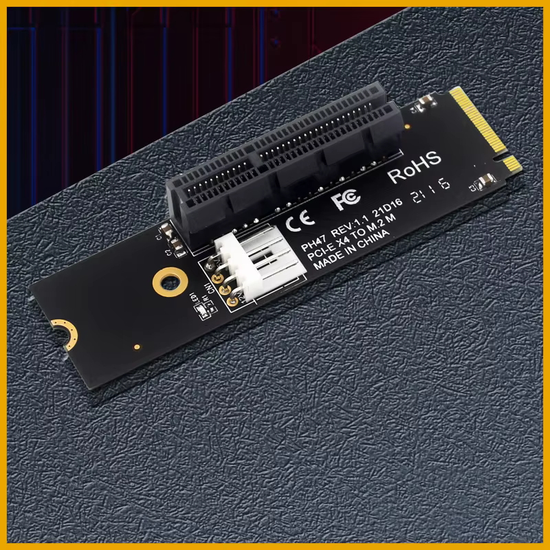 Nouvelle carte adaptateur NGFF M.2 vers PCI-E 4X, clé M2 M vers PCIe X4 avec indicateur LED, aliment