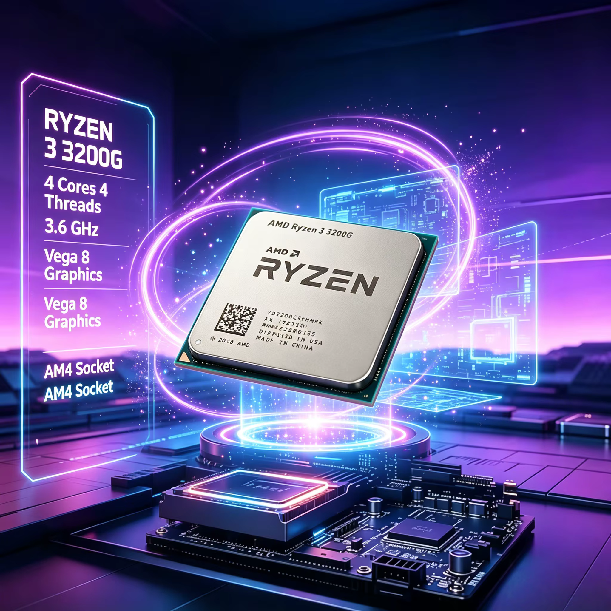 Processeur AMD Ryzen 3 3200G 4 cœurs 4 threads 4,0 GHz Boost AM4 avec carte graphique Radeon Vega 8.
