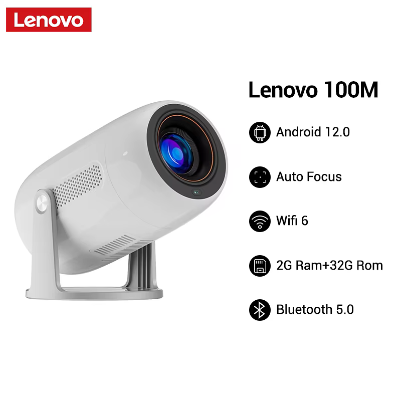 Lenovo Portable 4K projecteur 100M Android 12 WIFI 6 TOF No-Sense mise au point automatique extérieu