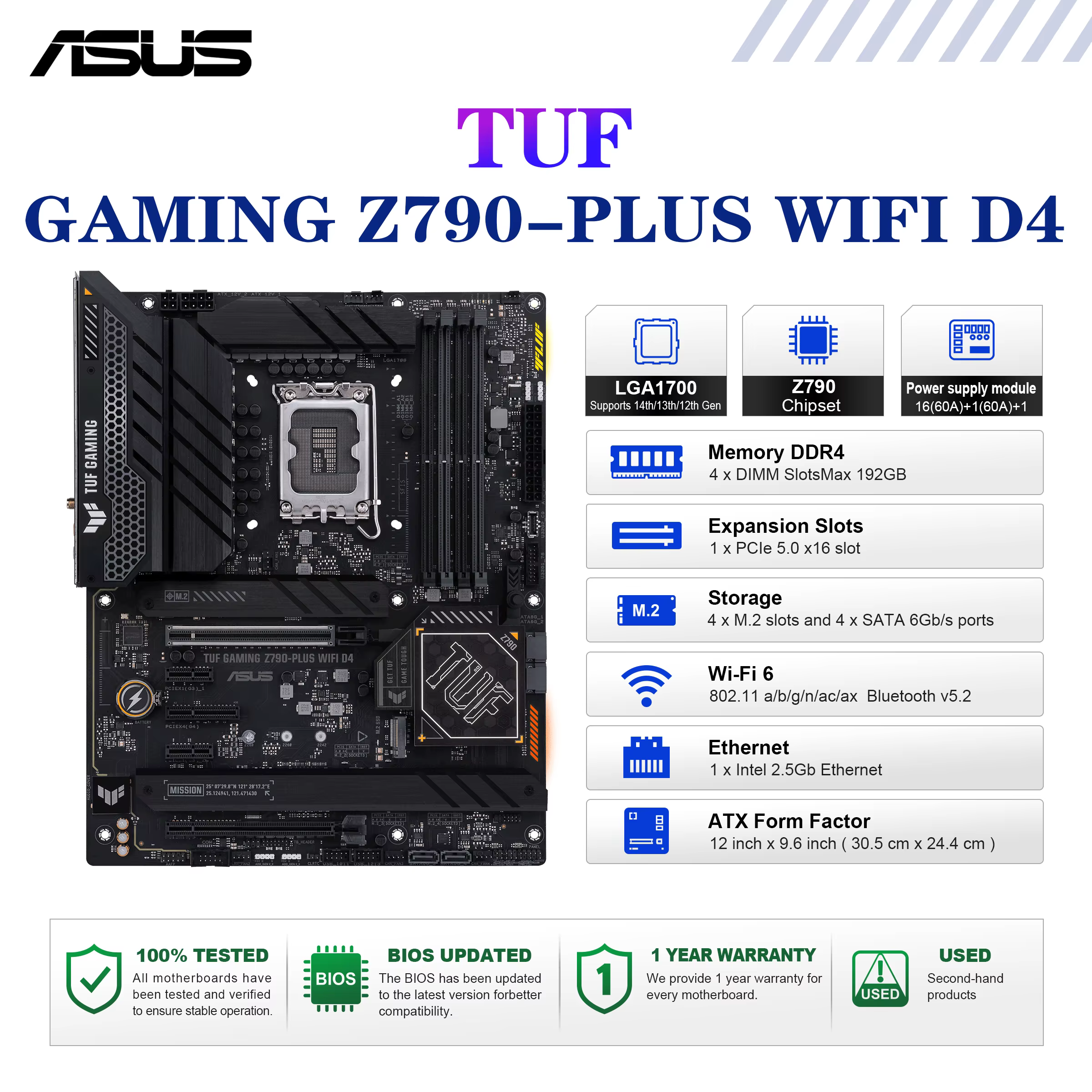 ASUS TUF GAMING Z790-PLUS WIFI D4 carte mère Socket LGA1700 CPU DDR4 5333 (OC) MHz jeu de puces mémo
