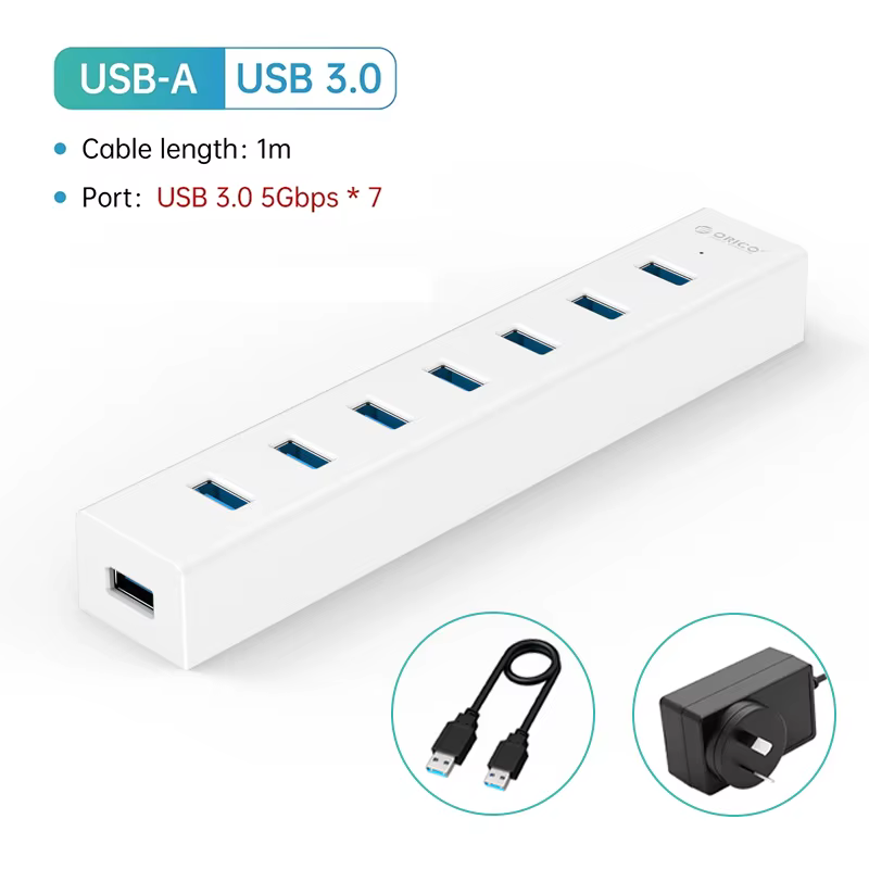 ORICO-airies USB 3.0 portable avec distributeur d'alimentation, transmission haute vitesse, 7 ports,