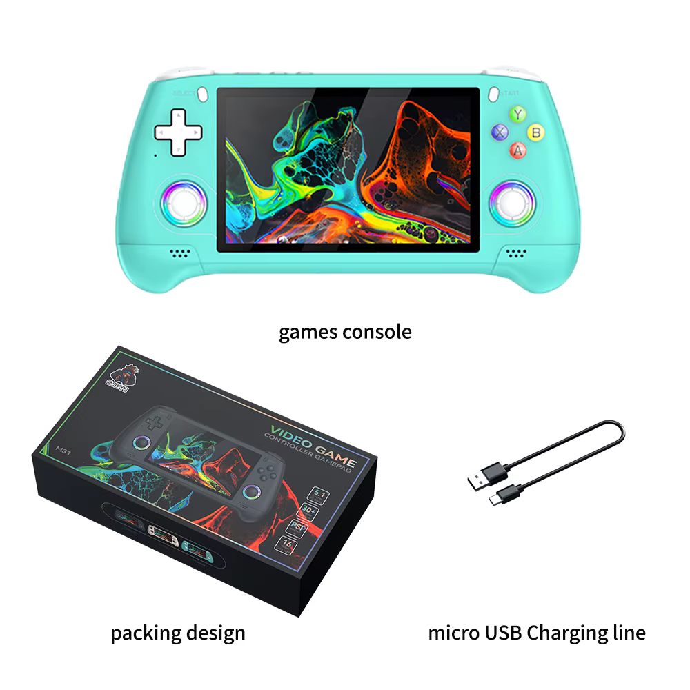 Console de jeu vidéo portable M31, écran 4,3 pouces, joystick RGB, manette de jeu rétro 3D, compatib