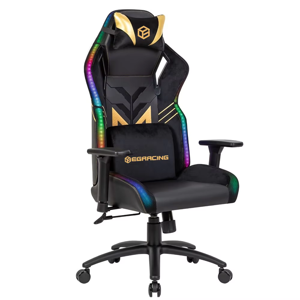 Chaise de bureau ergonomique de course et d'e-sport en cuir avec appui-tête pivotant, coussin lombai