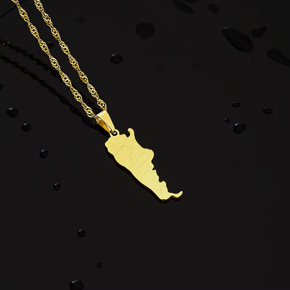 Mode argentine carte ville pendentif collier en acier inoxydable hommes femmes couleur or ethnique c