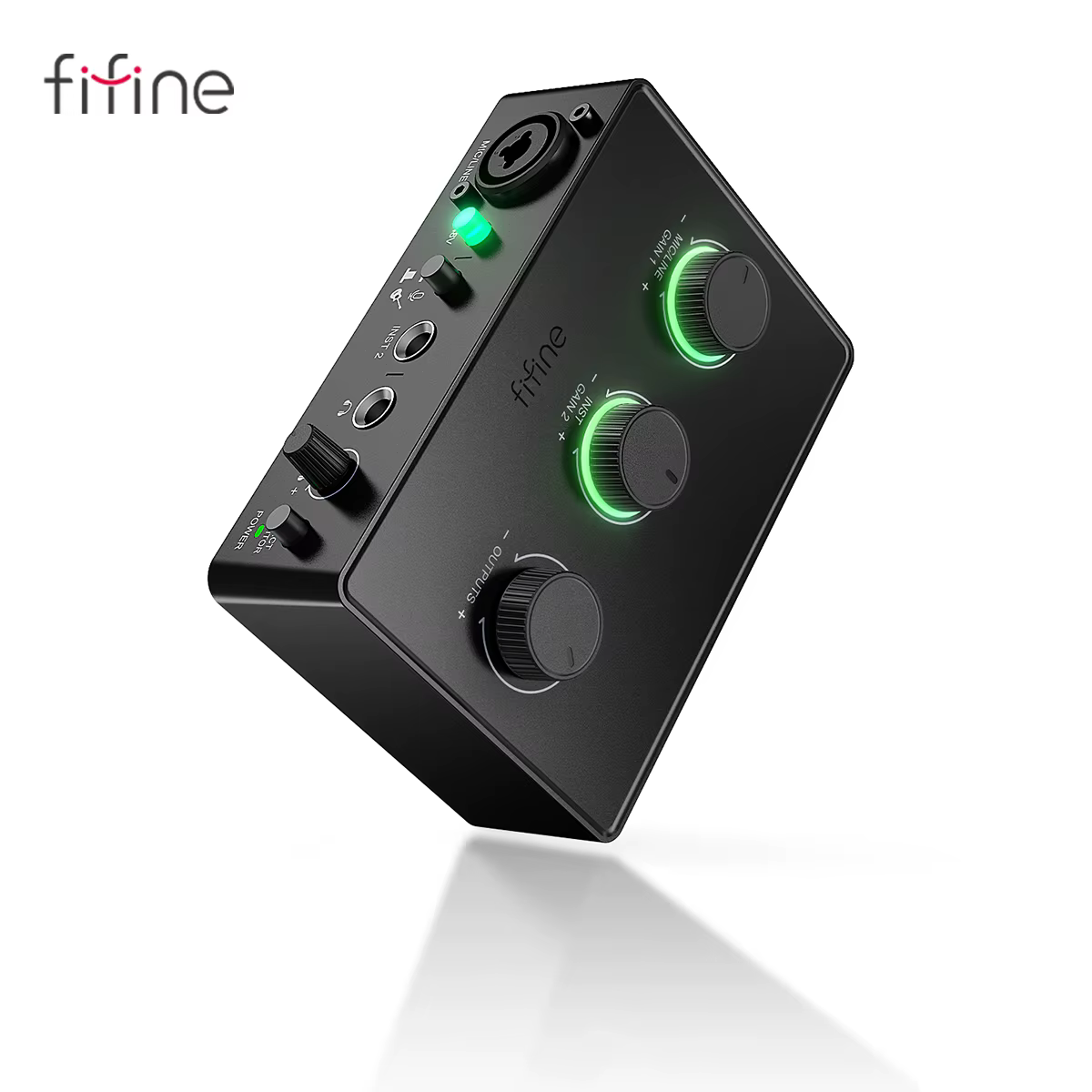 FIFINE Mélangeur de son pour microphone à condensateur avec bouton de gain, interface audio avec ali
