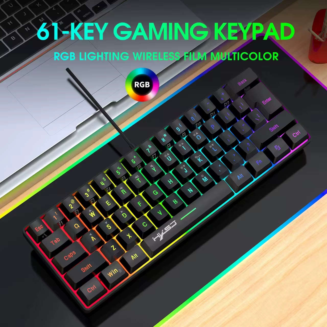 Clavier de jeu filaire ultra spirit, rétroéclairage RVB, mini clavier, étanche, petit spirit, 61 tou