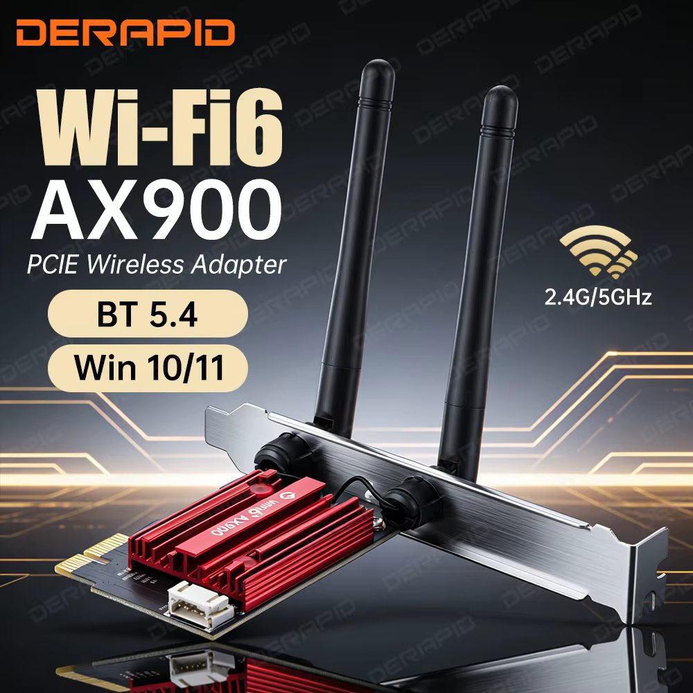 Carte PCIe AX900 WiFi 6 Bluetooth 5.4 600 Mbps pour PC de bureau, jeux, streaming 4K, WPA3, Win10/11