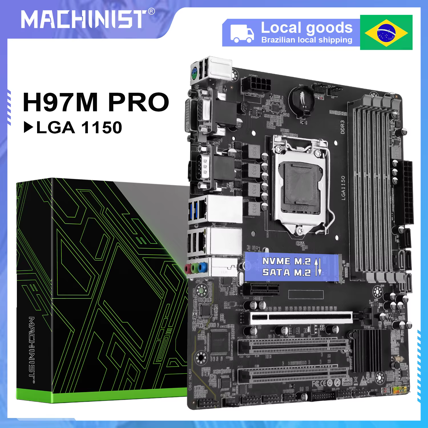 Carte mère MACHINIST H97 LGA 1150, prise en charge des processeurs Intel Pentium/Core/5e génération