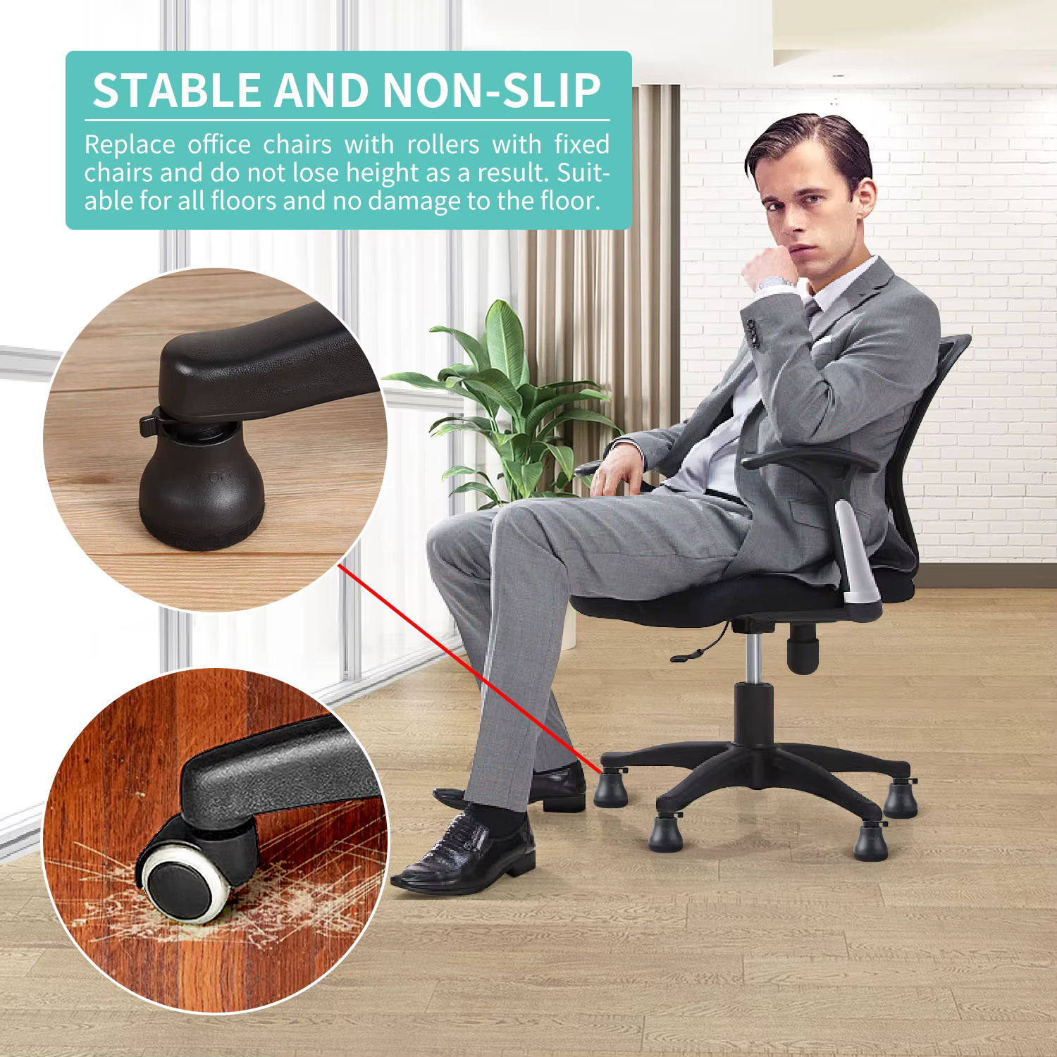 Roulettes pivotantes pour chaise de bureau, 5 pièces, roulettes fixes, cloches de remplacement, pati