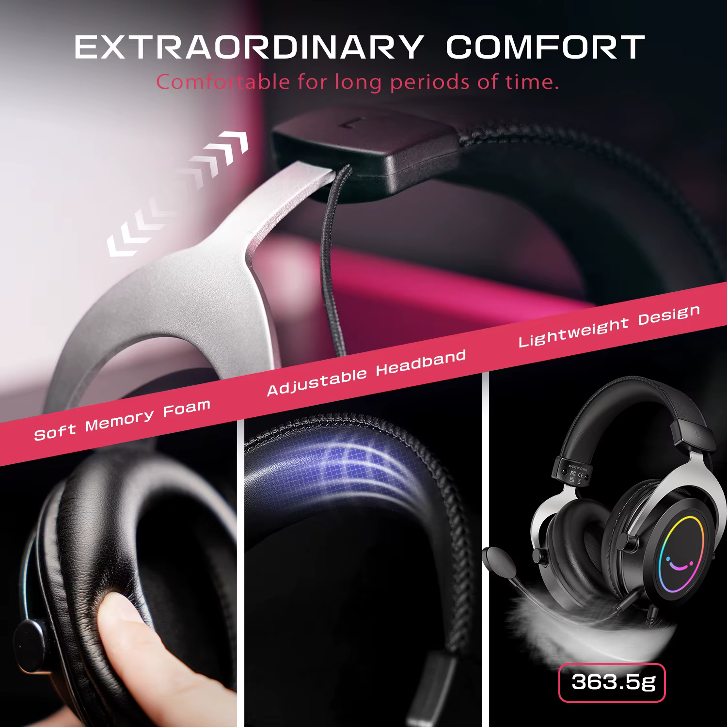 Casque de jeu FIFINE avec contrôle dynamique rvb/micro/en ligne, coussinets d'oreille en mousse à mé