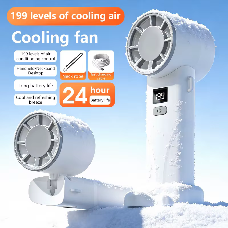 Ventilateur portable pour le cou Lenovo rechargeable par USB, ventilateur à main avec affichage numé