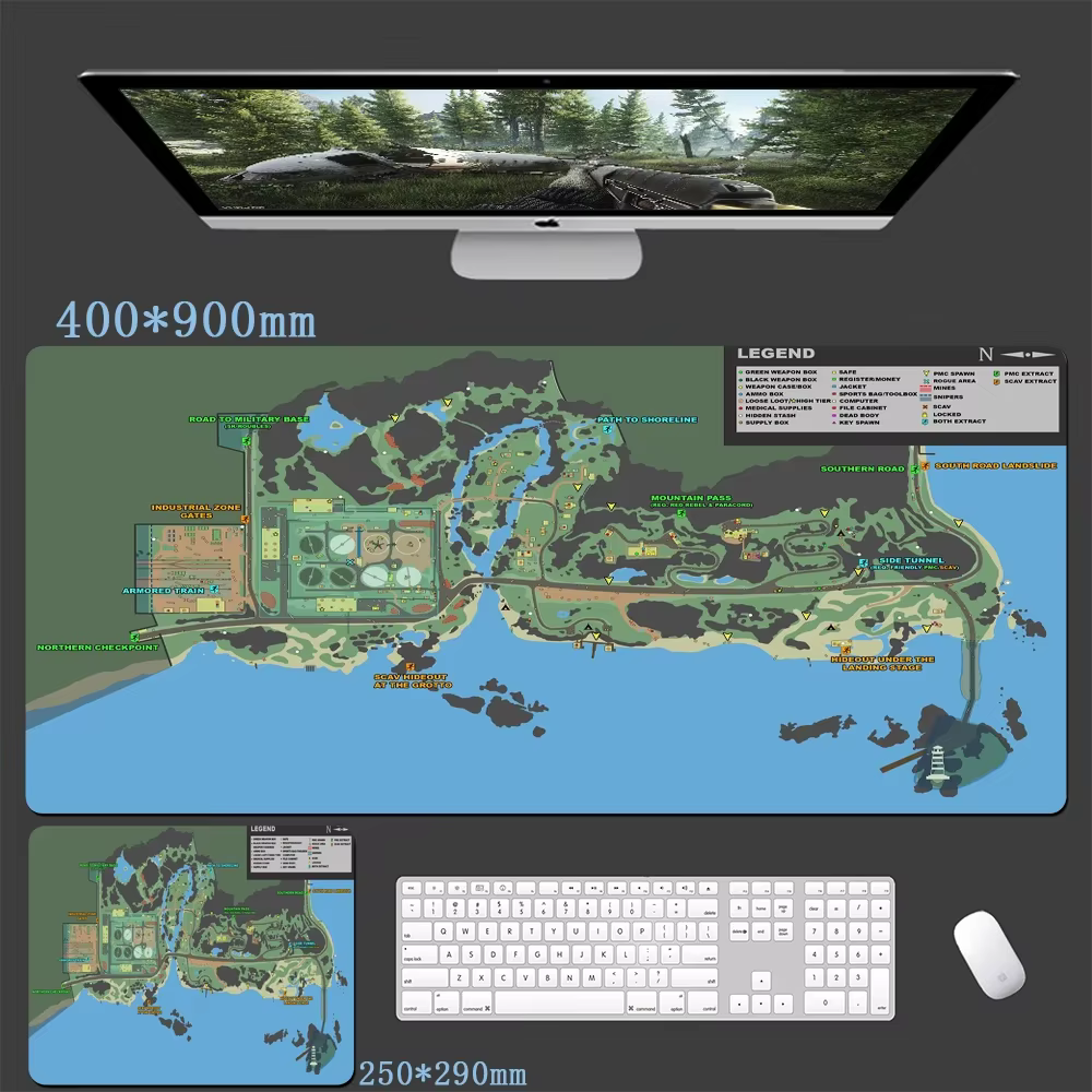 Grand tapis de souris Map of Escape from Tarkov 900X400, tapis de bureau pour jeux, accessoires de b