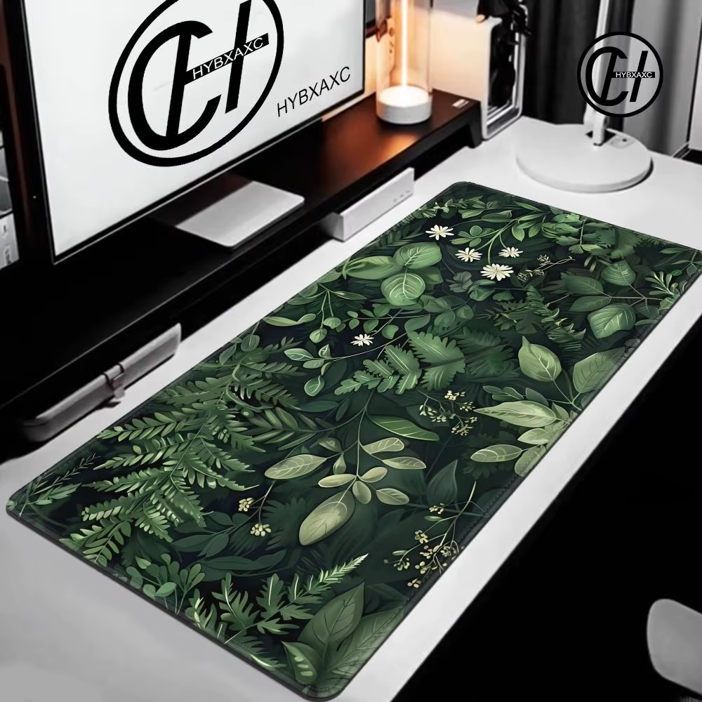 Tapis de souris de jeu Forest Gaming, motif floral vintage, feuilles vertes, esthétique, grand tapis