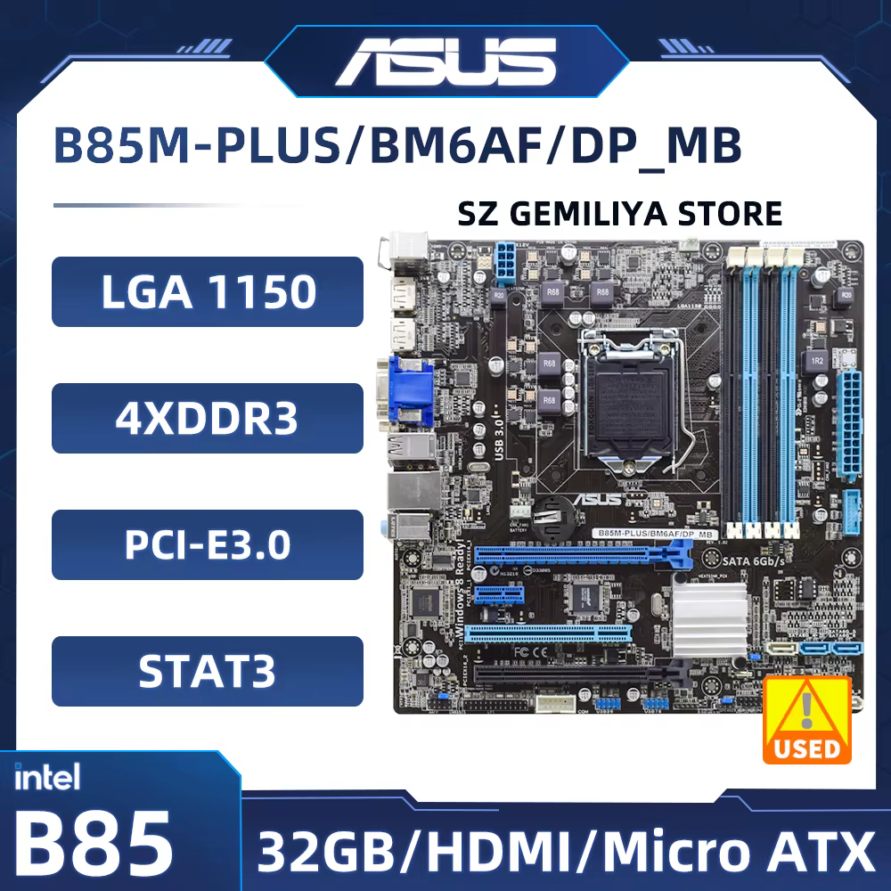 Carte mère ASUS B85M-PLUS B85M-PLUS/BM6AF/DP_MB Intel B85 LGA 1150 DDR3 compatible avec les processe