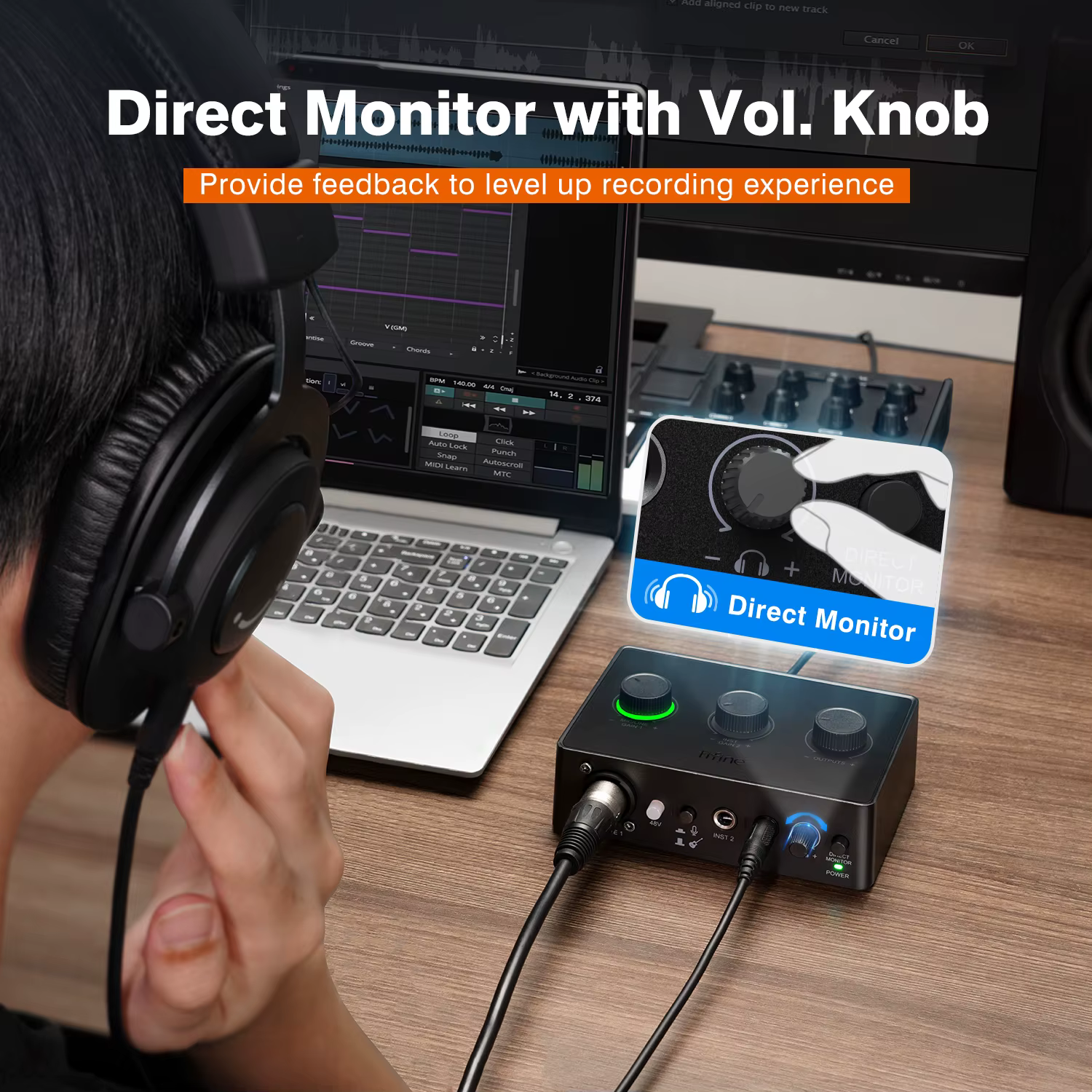 FIFINE Mélangeur de son pour microphone à condensateur avec bouton de gain, interface audio avec ali