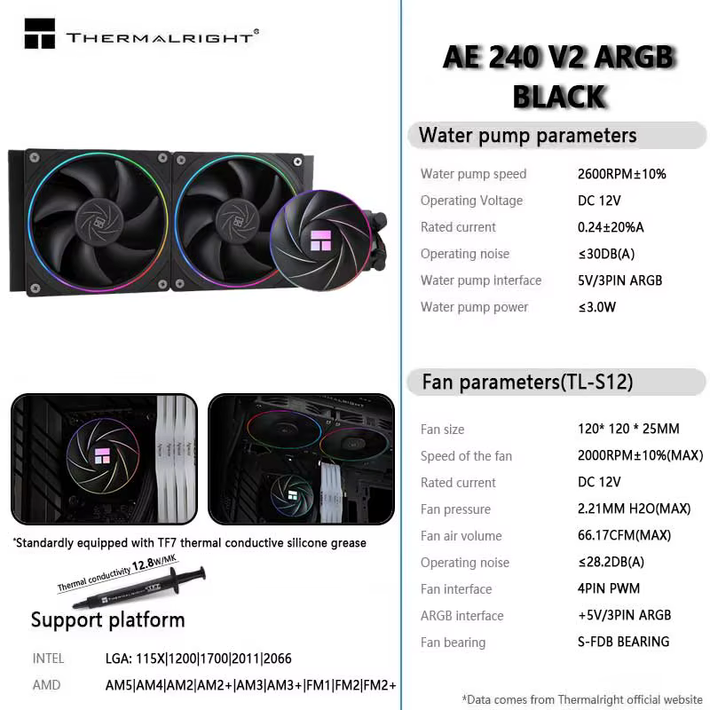 Thermalright AQUA ELITE 240 V2 noir/blanc CPU liquide refroidisseur 5V 3PIN ARGB Halo ventilateur ra