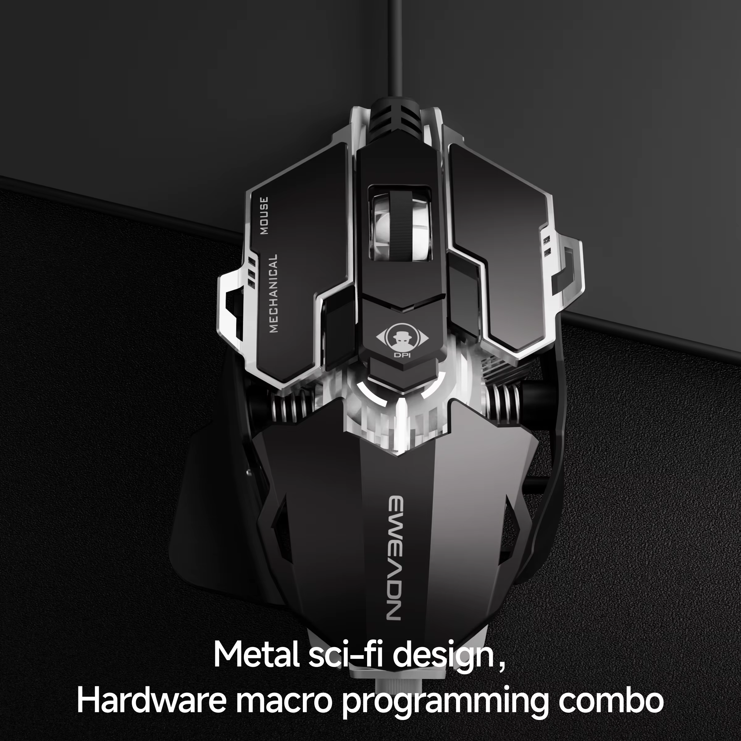 Souris de jeu filaire EWEADN, RVB, 12800 DPI réglable, finition galvanisée, ergonomique, prise en ch