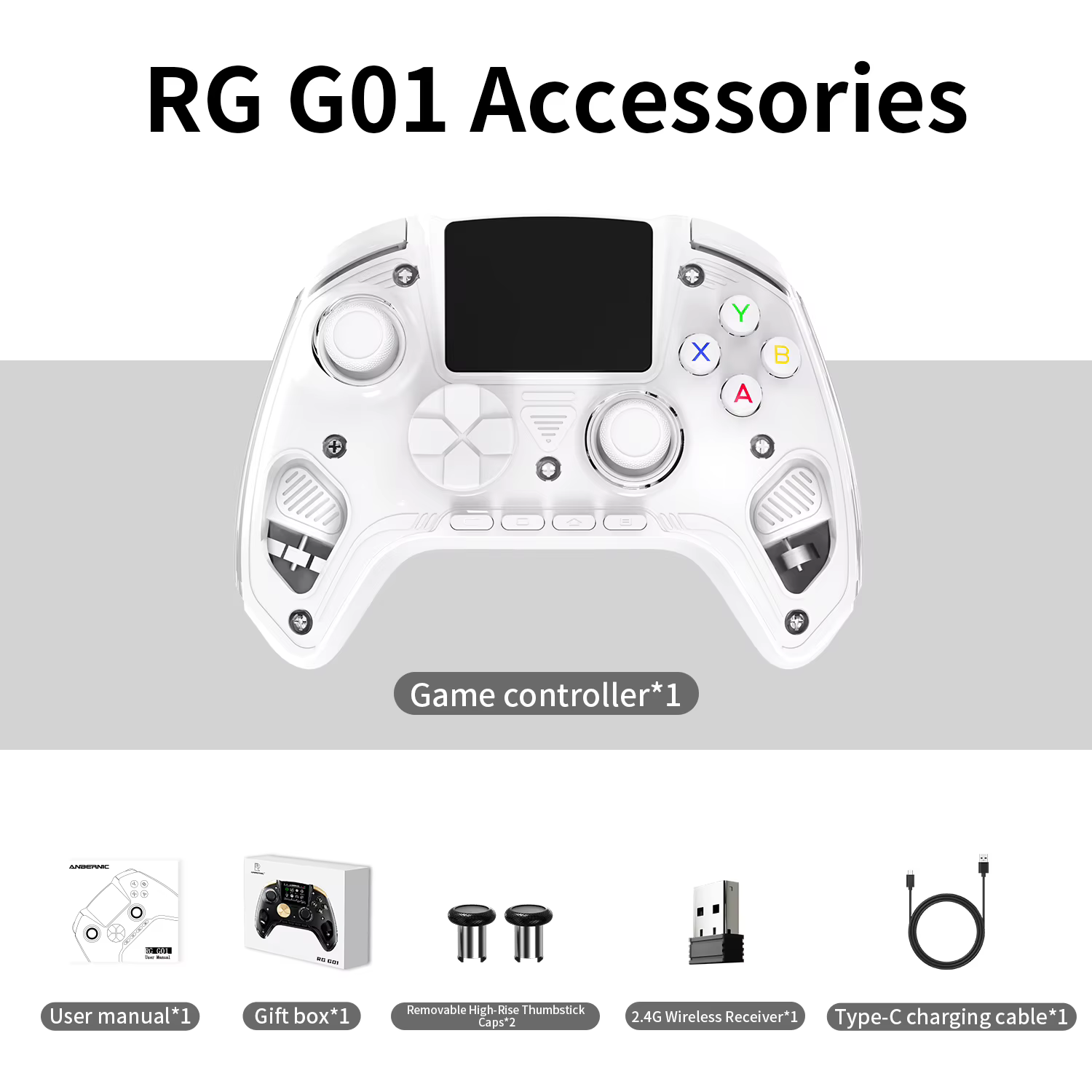 Manette de jeu sans fil Anbernic RG G01 avec écran IPS 2.5D et joystick Hall pour PC, Steam, Linux,