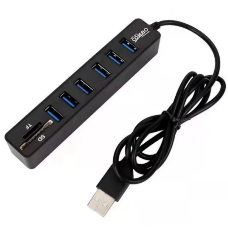 Hub USB 2.0 multifonctionnel 6 ports, lecteur de carte, transmission haute vitesse, SD/TF, Hub multi